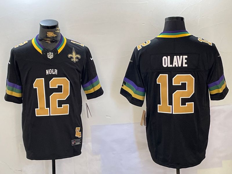 Men New Orleans Saints 12 Olave Black Three generations 2024 Nike Vapor Limited NFL Jersey style 4